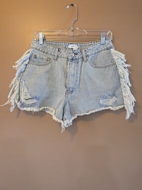 Forever 21 Light Blue Distressed Denim Shorts with Side Fringe